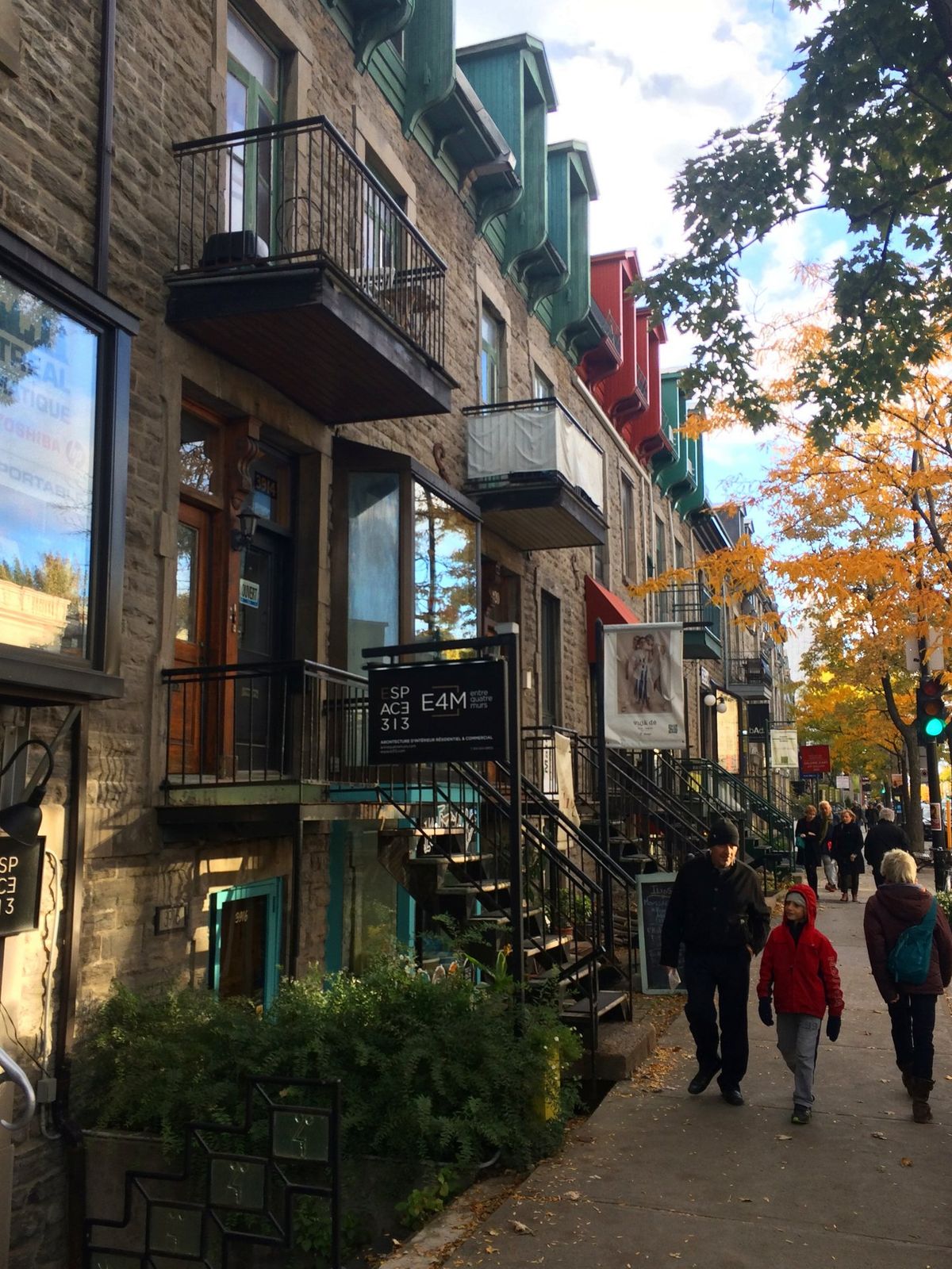 Greystone façades with balconies on the Plateau-Mont-Royal